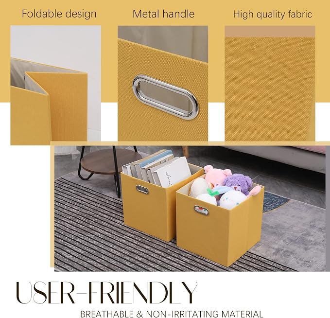 Cube Storage Bins 13×13x13 Inch, 4 Pack Collapsible Linen Fabric Storage Cubes - Image 4