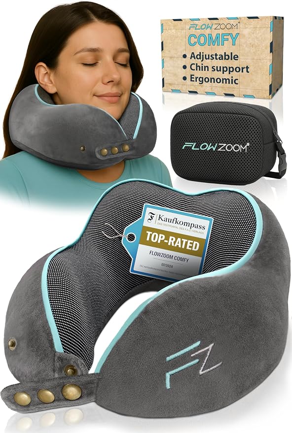 Memory Foam Travel Pillow for Airplanes & Car Rides by FLOWZOOM
