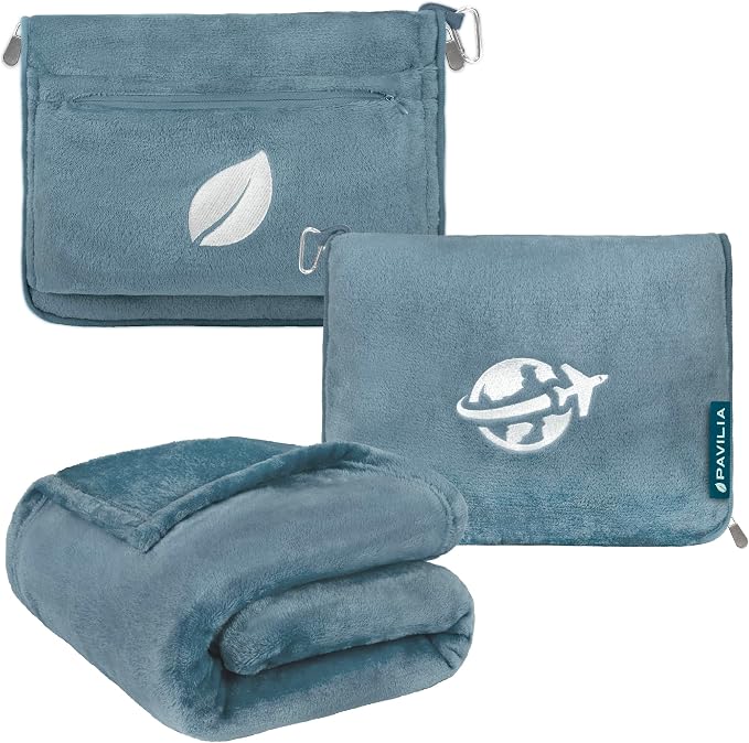 PAVILIA Travel Blanket and Pillow, Arms Opening Airplane Blankets by PAVILIA