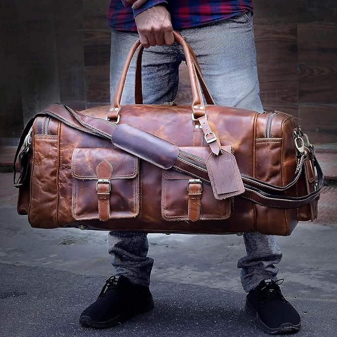 Large duffel bags for men holdall leather travel bag overnight gym sports - Image 7