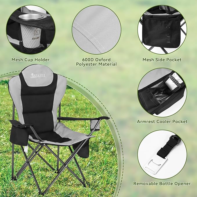 Camping Chairs for Adults, Camp Chair, Folding Chairs for Outside, Support 380 - Image 3