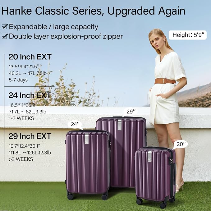 Hanke Expandable Hardshell Luggage Sets 3 piece Carry On Luggage - Image 2