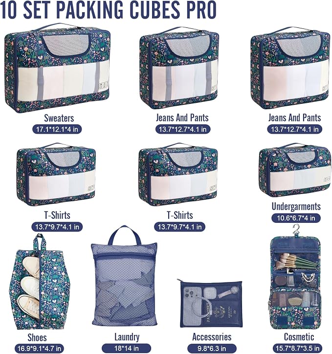Veken 10 Set Packing Cubes for Travel Essential, Suitcase Organizer Bags in 4 - Image 2