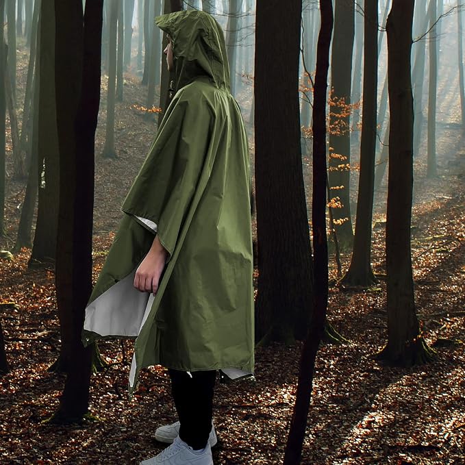 ANYOO Hooded Rain Poncho for Adults Waterproof Lightweight Rain Coat for Men - Image 8