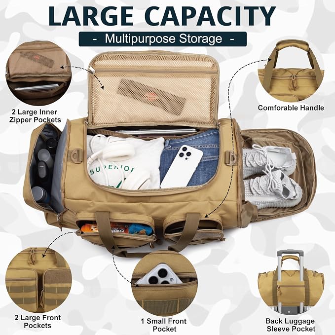 Tactical Gym Bag for Men，50L Large 3 in 1 Sports Duffle Bag - Image 3