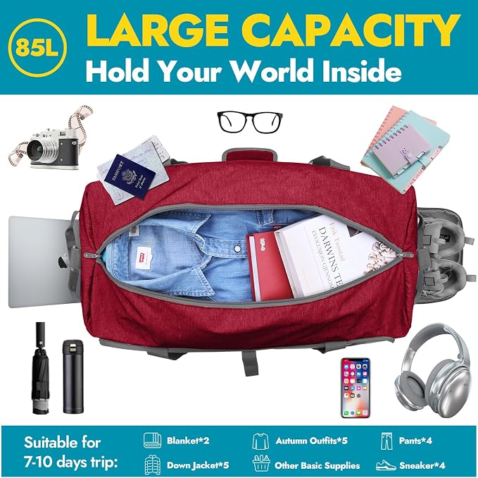 Canway 85L Travel Duffel Bag, Foldable Weekender Bag - Image 3