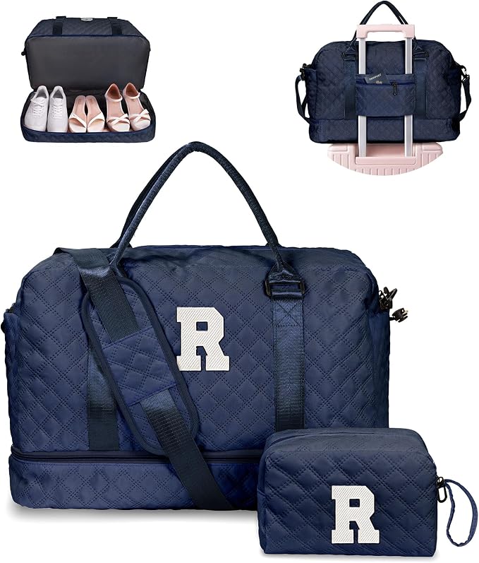 Navy Blue Duffel Bag, Personalized Initial by Vogewood