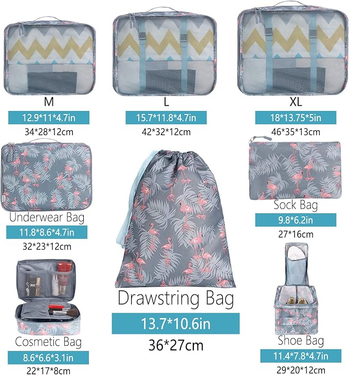 BAGAIL 8 Set Packing Cubes Luggage Packing Organizers - Image 2