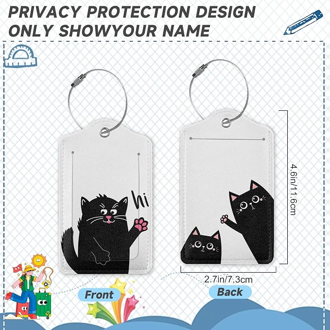 2 Pack Luggage Tag for Suitcase, Funny Black Cat Leather Bag Tags Identifiers - Image 2