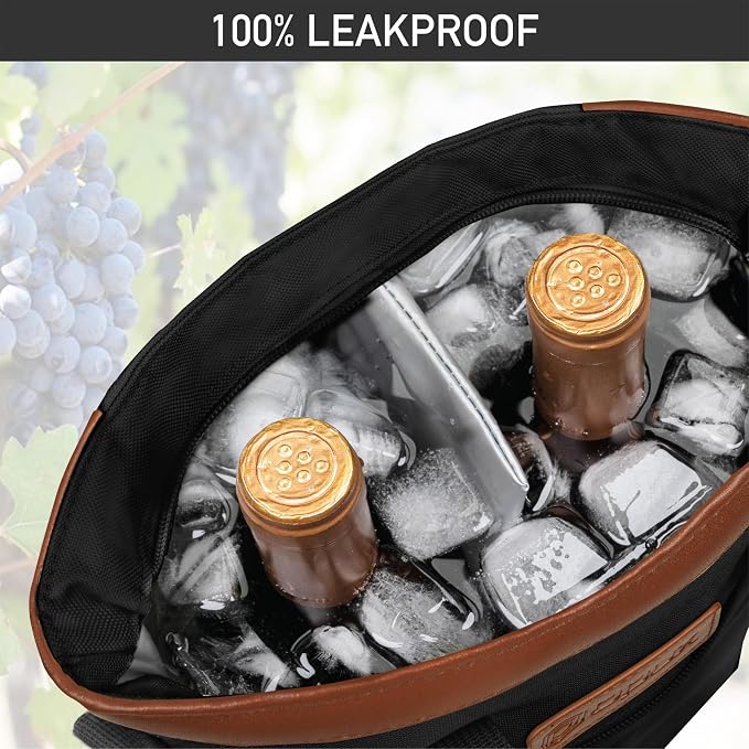 opux Two Bottle Wine Bag Carrier Tote, Insulated Leakproof 2 Bottle Wine Cooler - Image 6