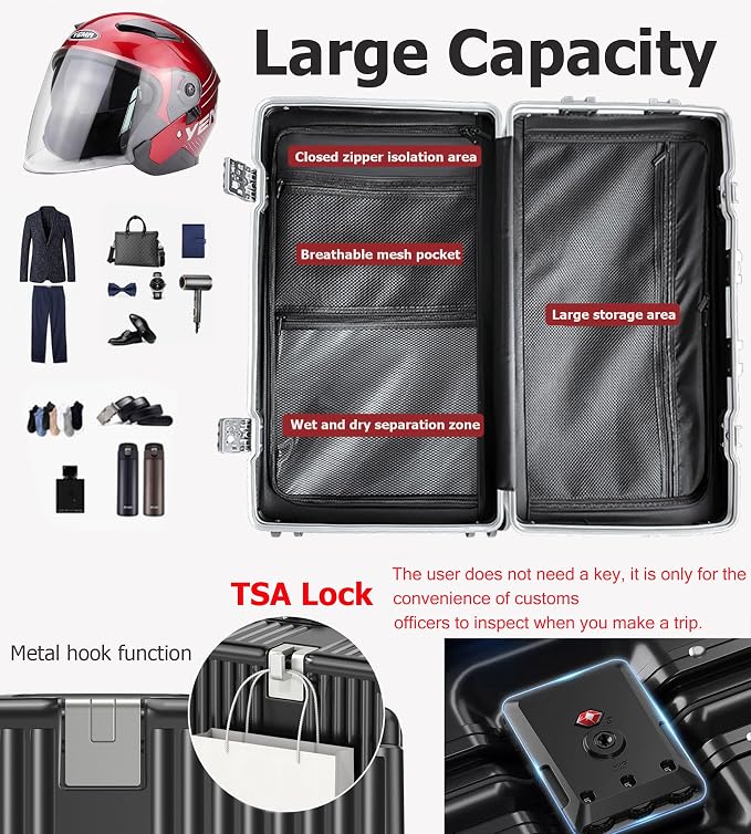 feilario 30in Super Large Captain Aluminum Frame Hardside Spinner Wheels Luggage - Image 3