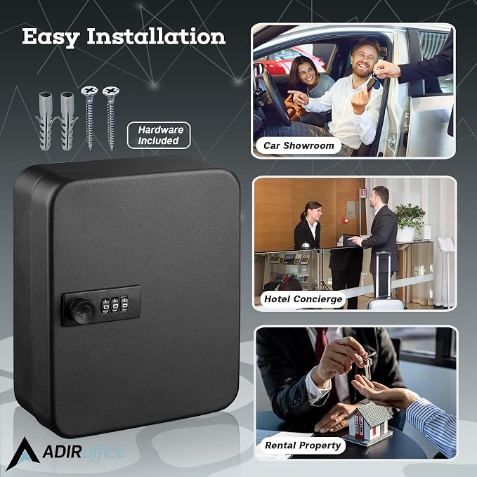 AdirOffice Steel Combination Lock Keys Cabinet Security Storage Box Organizer - Image 6