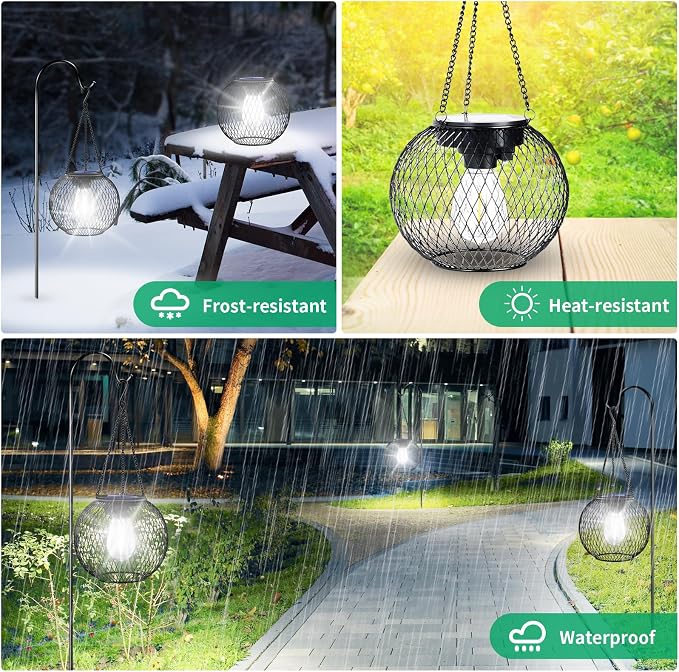 UBright Solar Lantern Lights Outdoor Waterproof Metal Hanging Solar Lights - Image 5