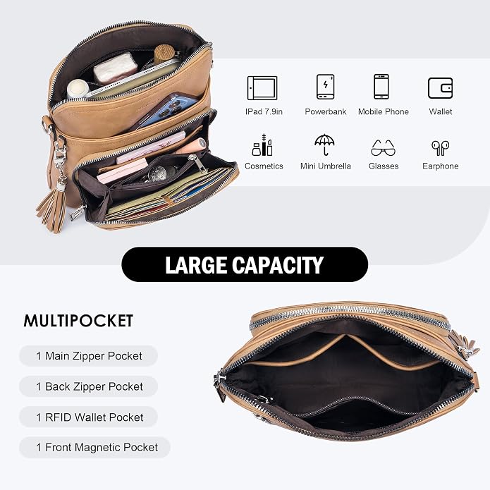 Crossbody Purse for Women, Lightweight Medium Crossbody Bag Soft Leather - Image 4