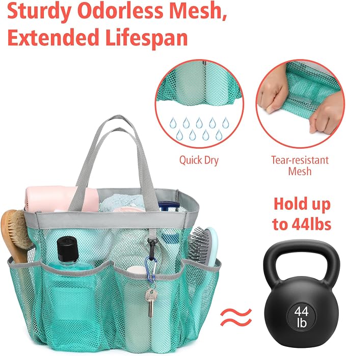 F-color Mesh Shower Caddy Portable, Upgrade Deeper 7 Pockets Shower Bag Basket - Image 3