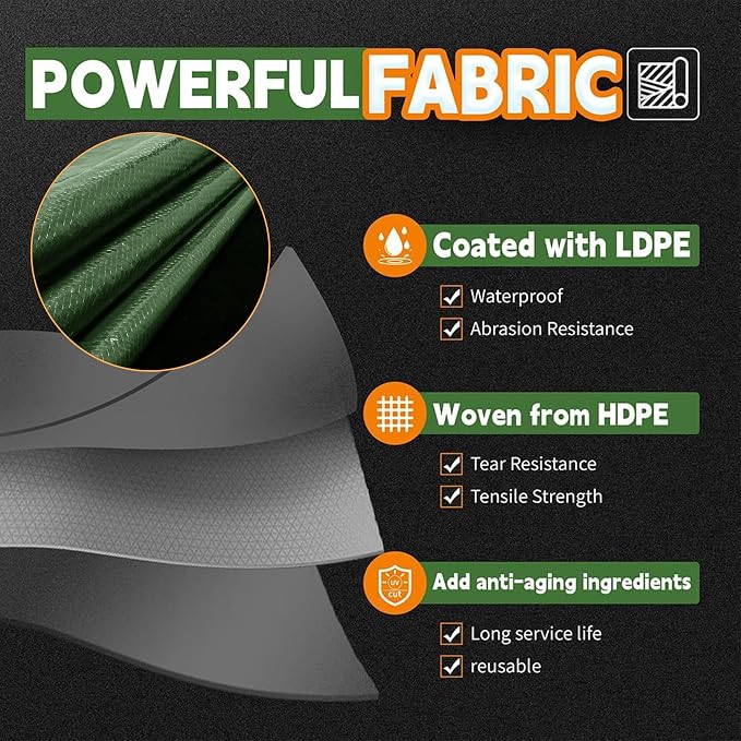 12x12 Feet Tarp Waterproof, 9Mil Thick, Finished Size Tarps, UV Resistant - Image 3