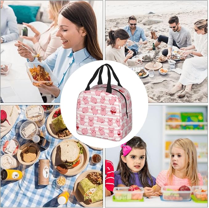 Pink Pig Lunch Box Animal Lunch Bag Insulated Reusable Lunch Tote Bag Cooler - Image 5