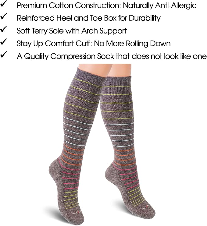 Cotton Compression Socks for Women & Men. 15-20 mmHg Support Knee-High Charcoal - Image 7