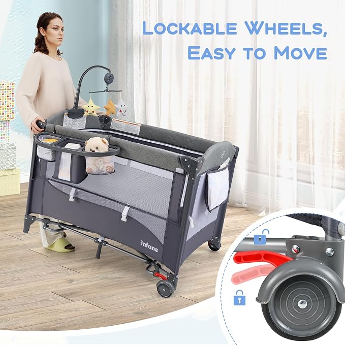 INFANS Pack and Play, 5 in 1 Baby Bedside Sleeper - Image 6