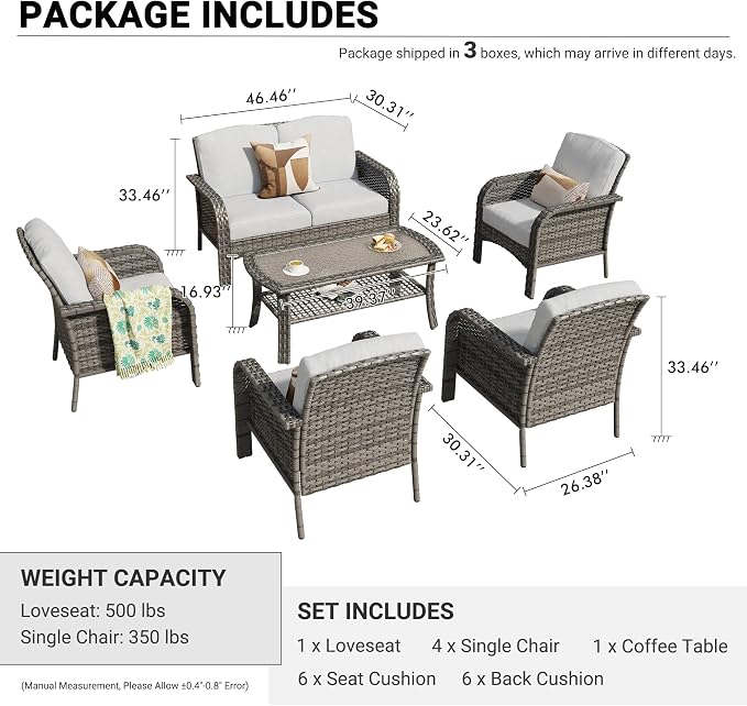 HOOOWOOO Patio Furniture Set, 6 Pieces Outdoor Conversation Set, All Weather - Image 6