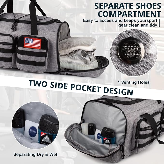 Tactical Gym Bag for Men，50L Large 3 in 1 Sports Duffle Bag - Image 7