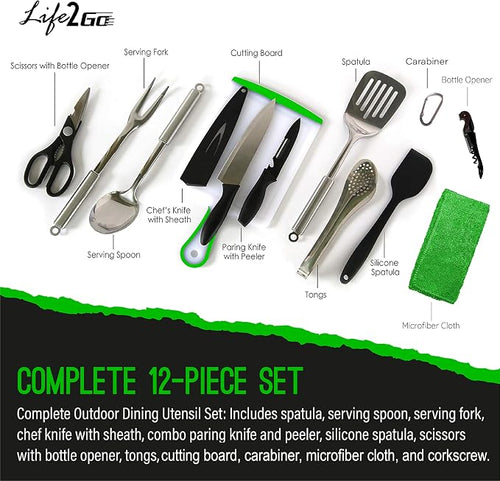 12 Pcs Camp Cooking Utensil Set & Outdoor Kitchen Gear Cookware Kit, Portable - Image 2
