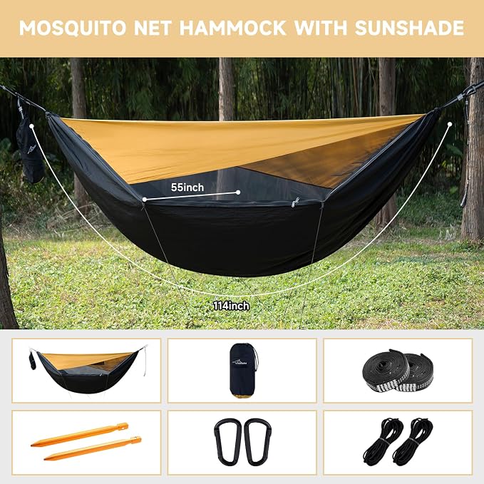 Camping Hammock with Mosquito Net and Sunshade, Backpacking Hammock with Ridge - Image 9