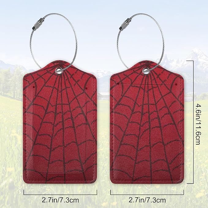 2 Pack Leather Luggage Tag for Suitcase Spider Web Cool Red Black Unique Travel - Image 2