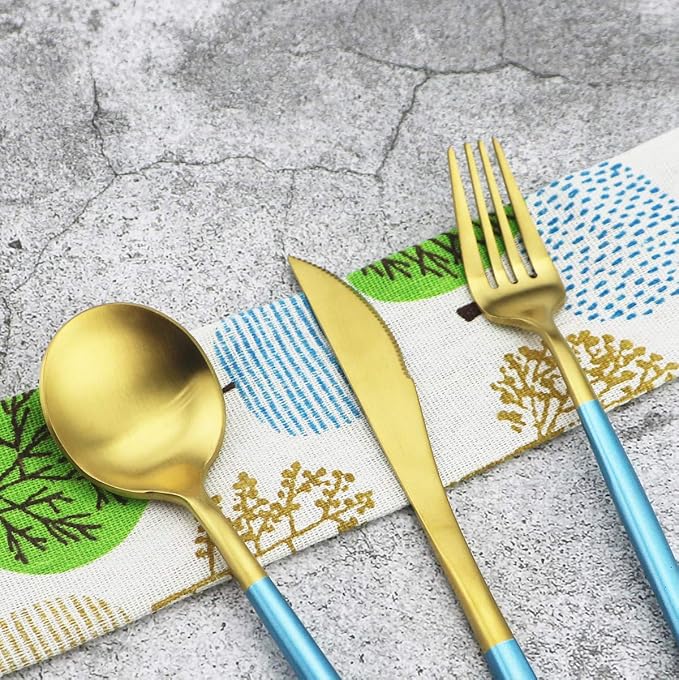 Gugrida Blue Handle Matte Gold Silverware Set - Image 9
