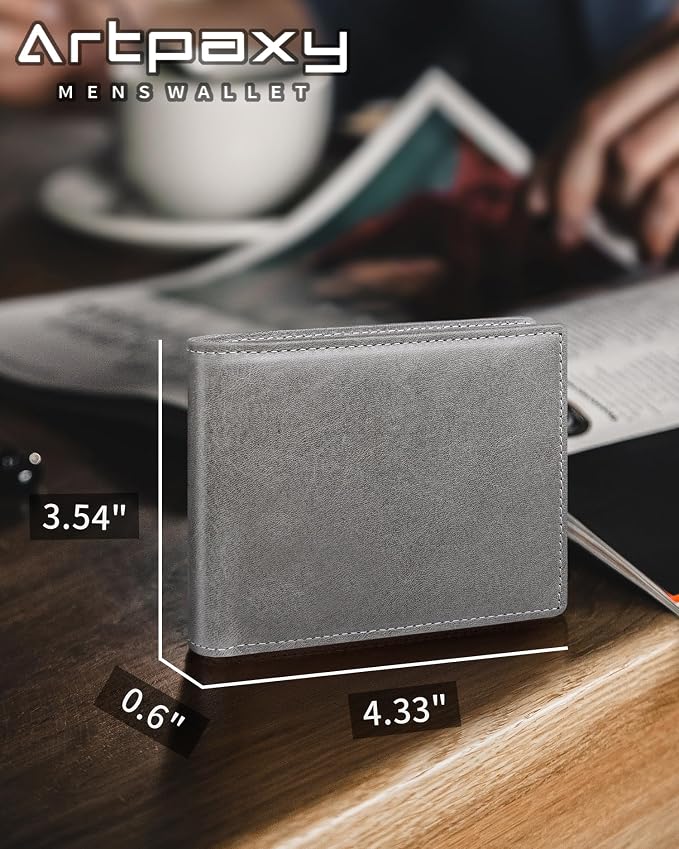 Mens Wallet Bifold Genuine Leather RFID Blocking Wallet - Image 7