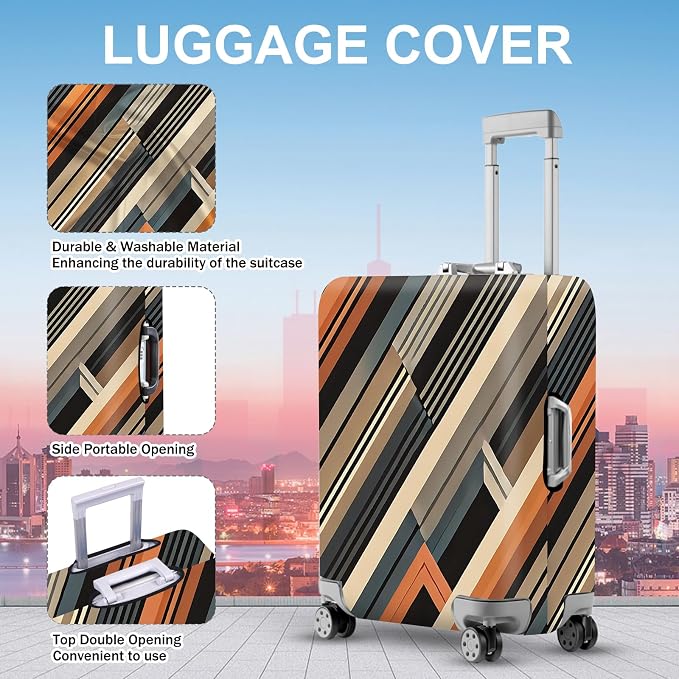 ANNA QUEEN Modern Geometric Luggage Cover, Abstract Striped Suitcase Protector - Image 3