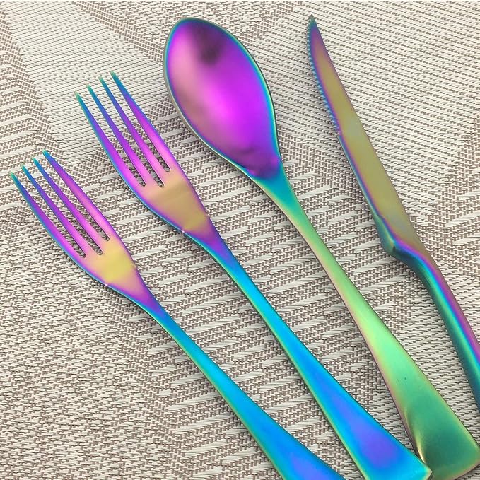 Rainbow Silverware Set, 6-Piece Stainless Steel Flatware Set Service - Image 7
