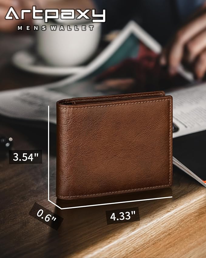 Mens Wallet Genuine Leather Bifold RFID Blocking Wallet - Image 7