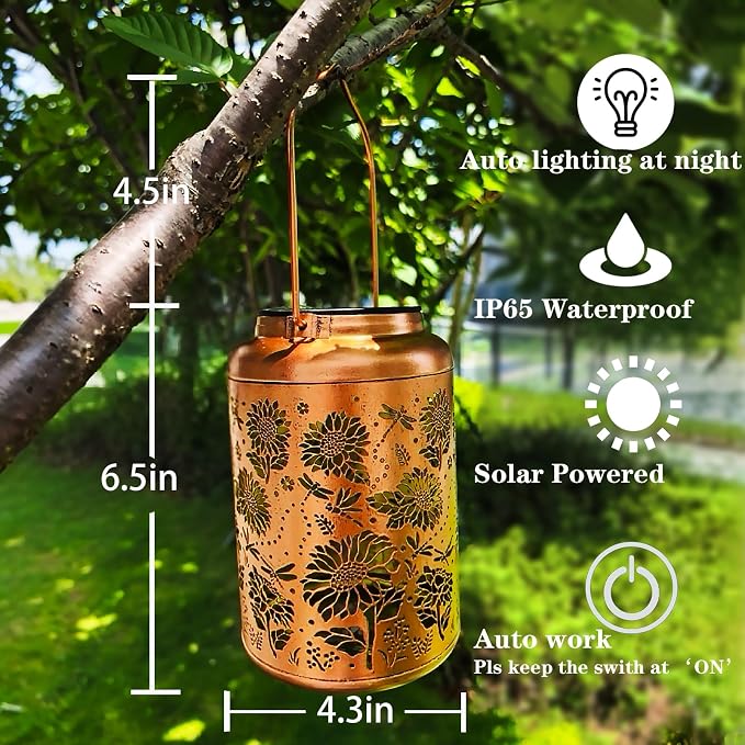 Solar Lanterns for Outside, Sunflower and Dragonfly Garden Decor Lights - Image 5