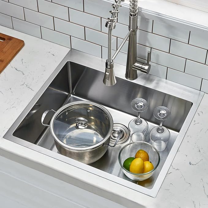 Comllen 25 x 22 Inch Drop In Kitchen Sink, Brushed Nickel Topmount 16 Gauge - Image 9