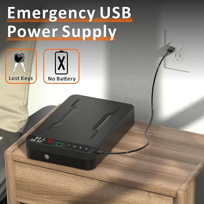 Portable Gun Pistol Safe with LCD Display of Temp, Biometric Fingerprint - Image 8