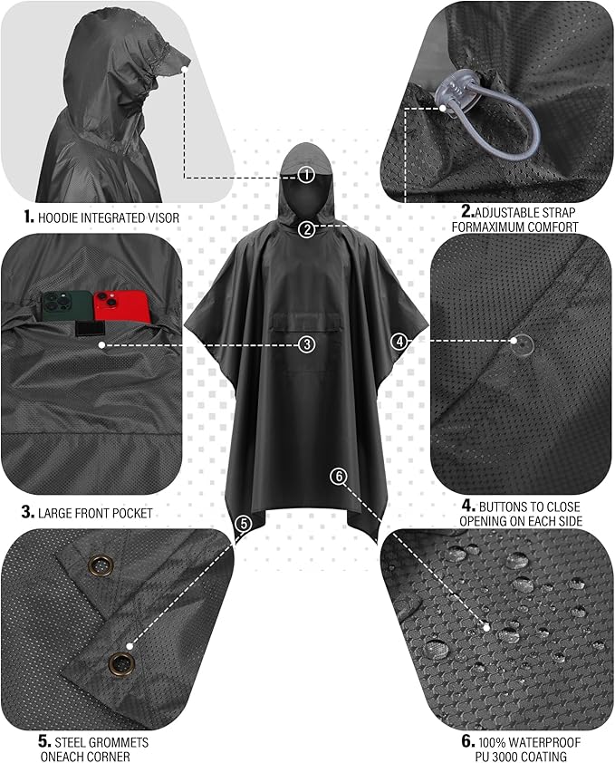 iCreek Hooded Rain Poncho with Pocket Waterproof Lightweight Unisex Raincoat - Image 5