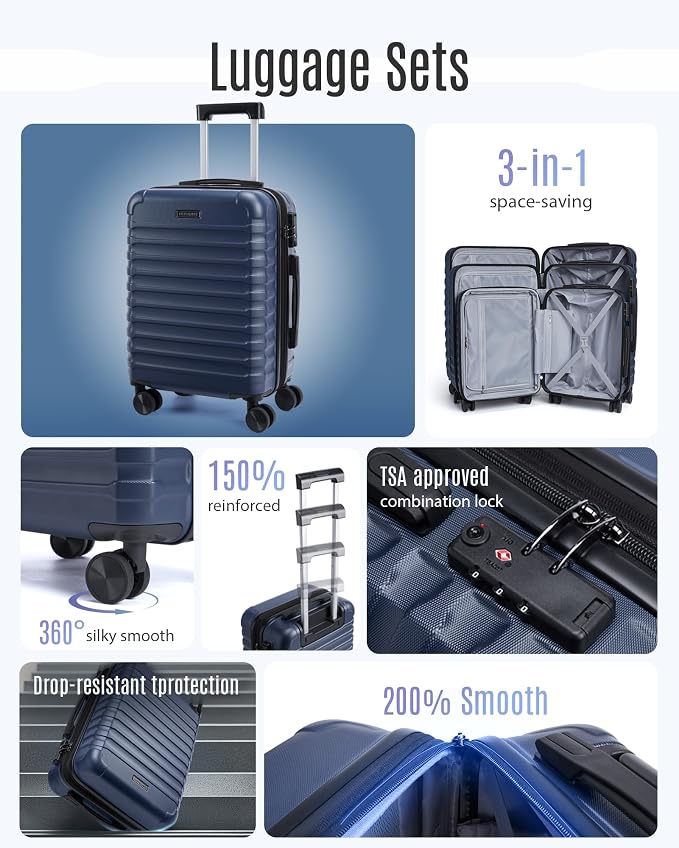 LIGHT FLIGHT Luggage Sets, 3 Piece Durable Suitcase Set - Image 3