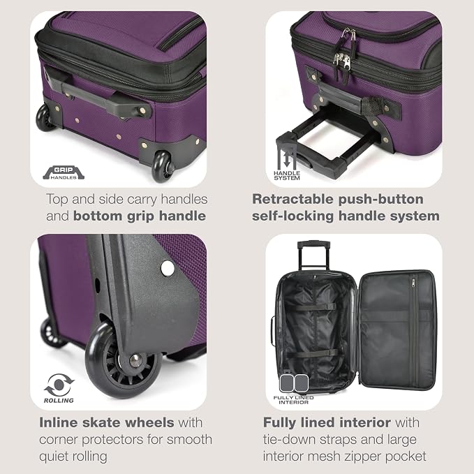 U.S. Traveler Rio Fabric Expandable Carry-on Luggage, Rolling Suitcase - Image 4