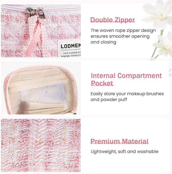 Makeup Bag 3 PCS Quilted Cosmetic Bags - Image 4