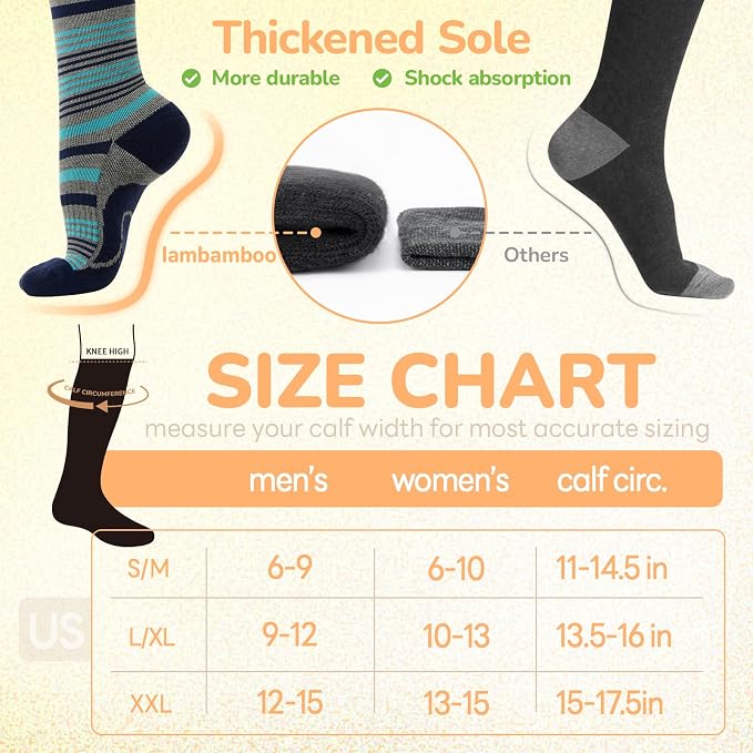 Merino Wool Compression Socks for Women Men, 15-20 mmHg Knee High Socks for - Image 6
