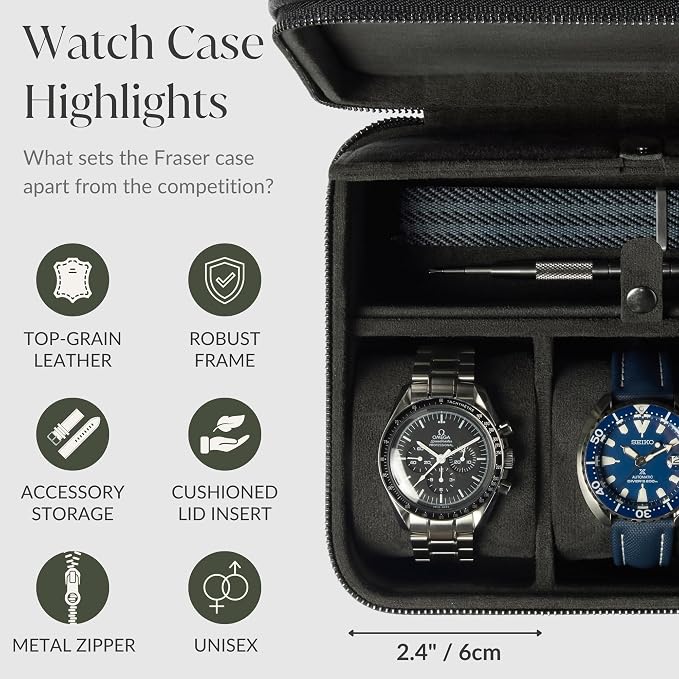 TAWBURY 3 Slot Watch Case Plus Storage – Luxury Leather Watch Travel Case - Image 4
