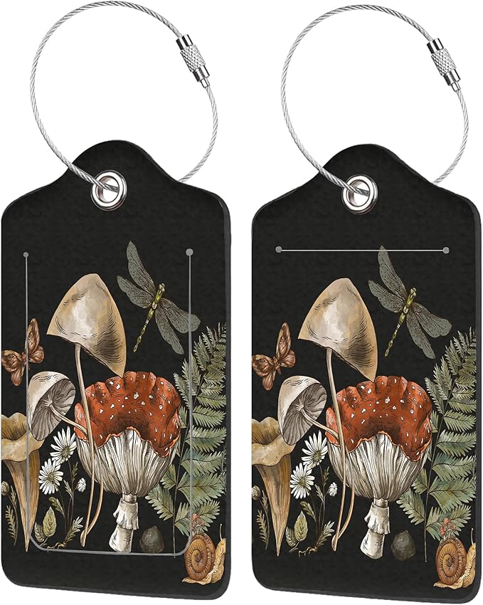 2 Pack Luggage Tag for Suitcase, Vintage Forest Plants PU Leather Suitcase Tags by EOBKLAX