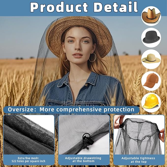 Oversized Mosquito Net 42 x 25 Inches Ultra Large Mosquito Head Net Face Neck - Image 3