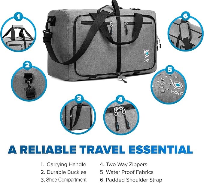 Bago Foldable Duffel Bags for Traveling Women & Men - 40L Sports Packable - Image 4