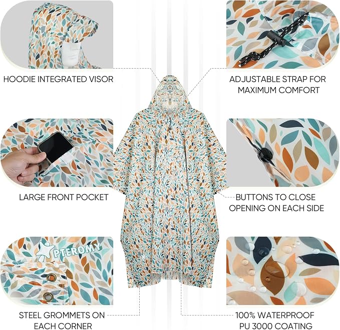 PTEROMY Hooded Rain Poncho for Adult - Image 2