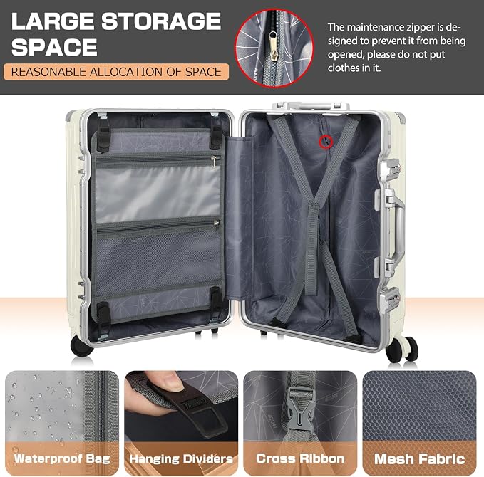 AnyZip Luggage Sets 2 Piece Aluminum Frame Carry On and Checked Suitcase PC ABS - Image 6