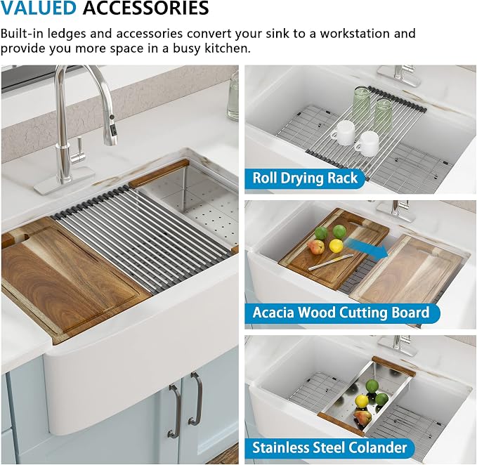 33 White Farm Sink Workstation - Image 6