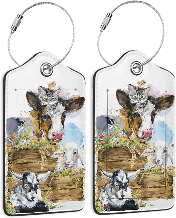 2 Pack Luggage Tags for Suitcases Cute Cow Cat Chicken Sheep Luggage Tag by TXIANT