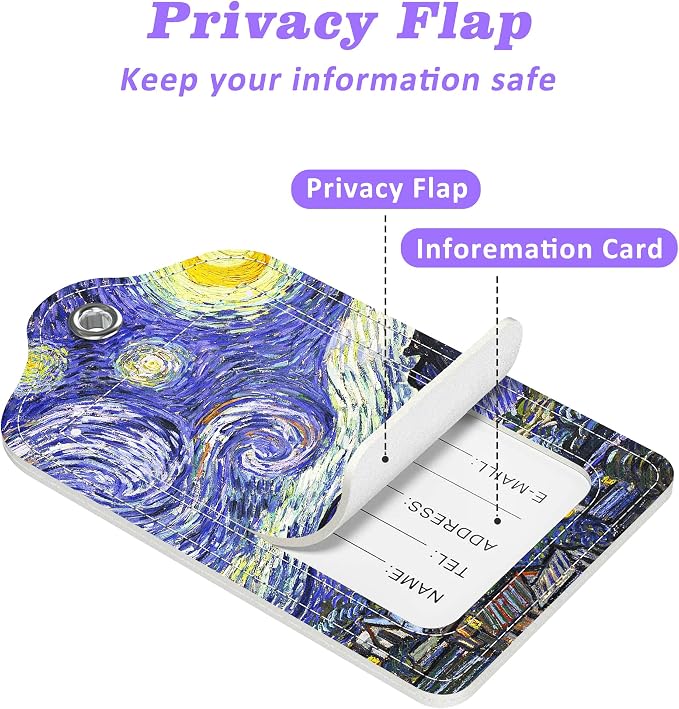 2 Pack Luggage Tags for Suitcase The Starry Night Leather Stainless Steel Loop - Image 3